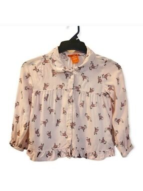 3/$12 PINK DOG PRINT button up collared blouse